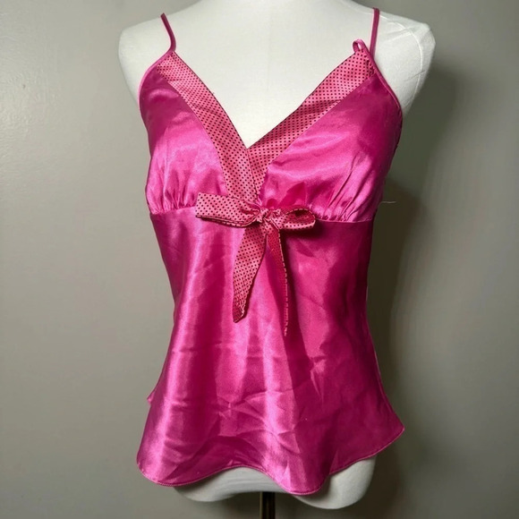 Vintage satin polkadot Barbie pink tank top M coquette pin up Fairycore - Picture 3 of 5